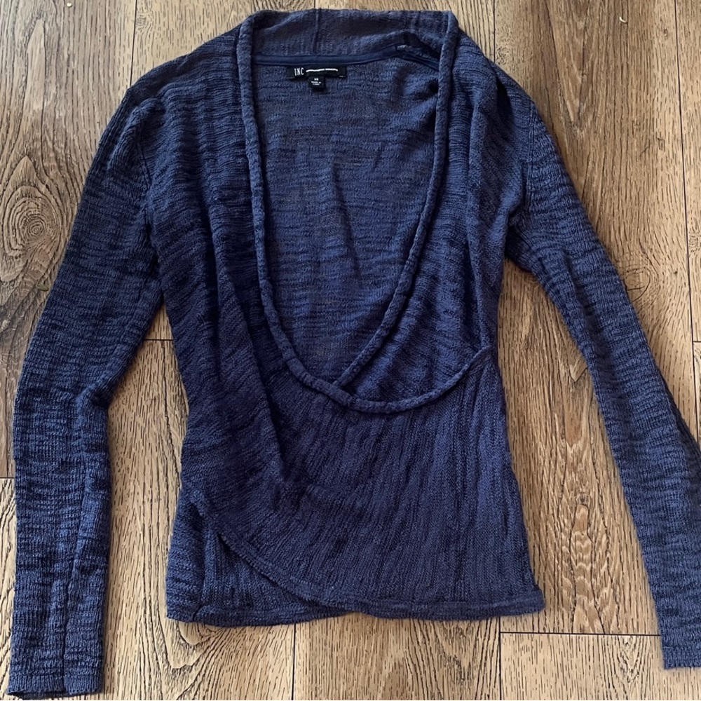 INC International Concepts Deep Blue Wrap Blouse